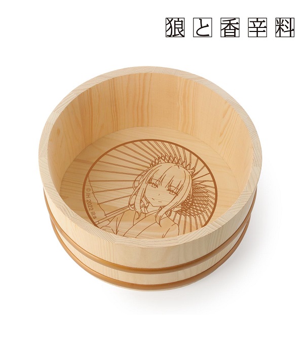 狼と香辛料』より袴姿のホロを描いた木桶とリュミオーネ金貨を 狼と香辛料』より袴姿のホロを描いた木桶とリュミオーネ金貨を